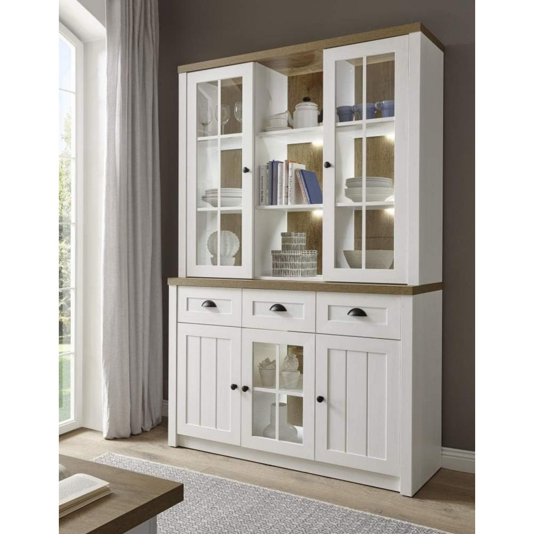 Vitrine mit den Massen 43 cm in Weiss und Eichenbraun