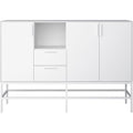 Ein Metallgestell trifft auf 2 Schubladen an dem Sideboard