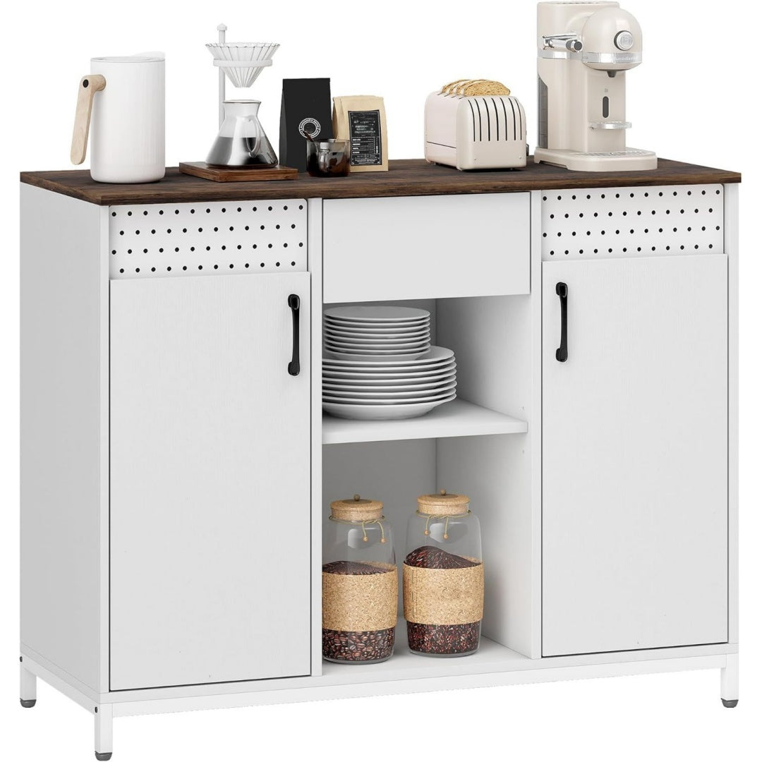 Sideboard mit offenen Ablagen und beschichteten Flaechen