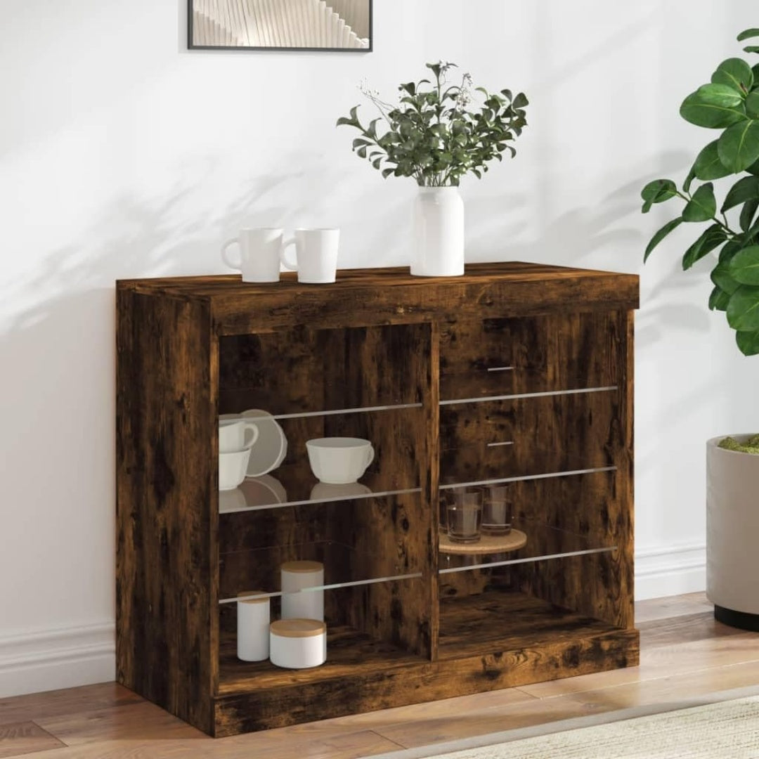 Das Sideboard setzt auf LED Beleuchtung aus Holzwerkstoff