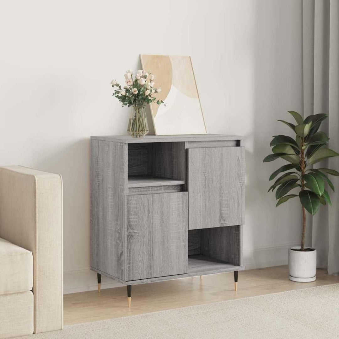 Sideboard aus Holzwerkstoff in Eichenbraun und Grau mit den Massen 60 x 35 x 70 cm