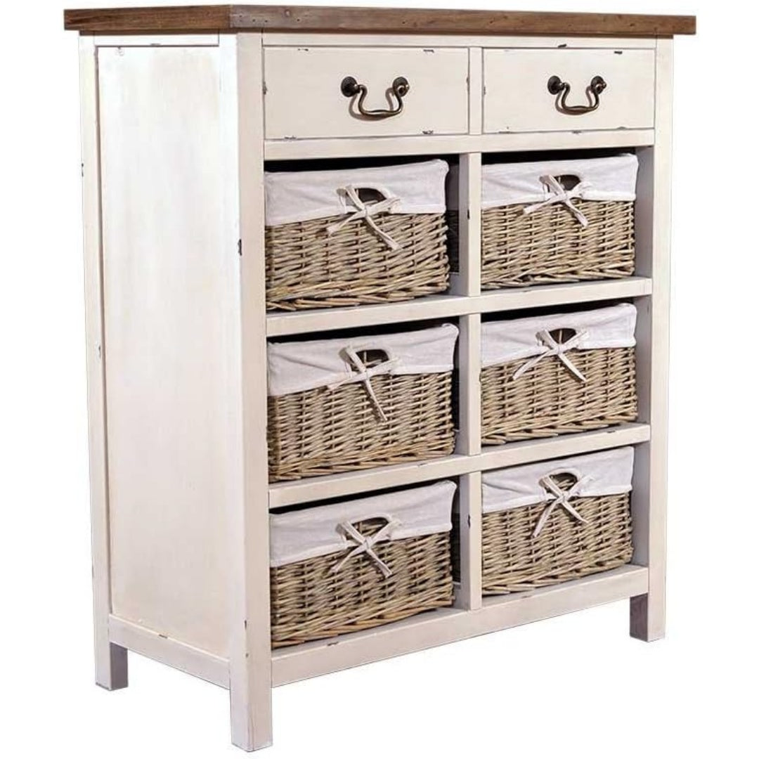 Sideboard in Creme mit geflochtenen Elementen