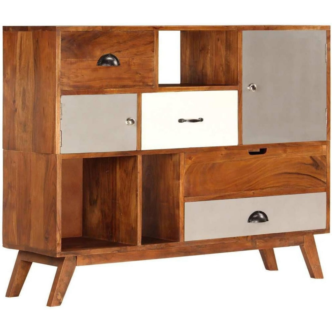 Die Gestaltung von dem Sideboard wird durch Massivholz und Akazienholz gepraegt