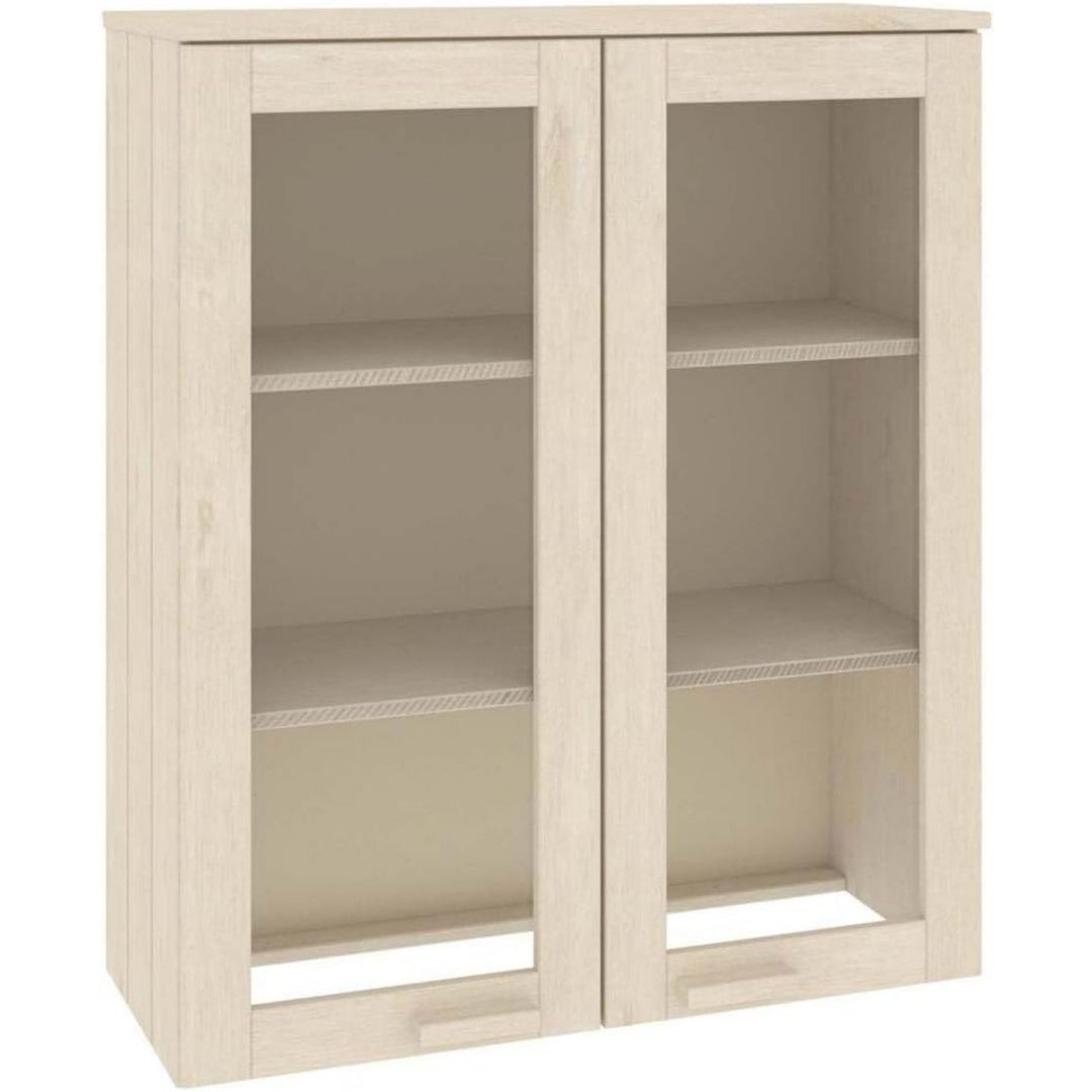 Hochschrank aus Kiefernholz mit Glastueren