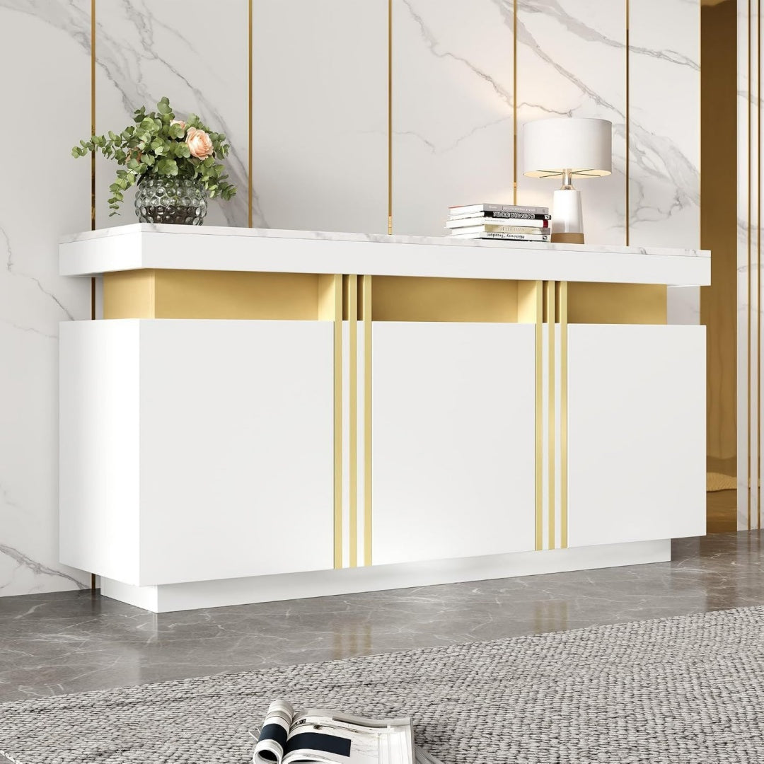 Sideboard aus Samt und Holzwerkstoff mit 3 Tueren